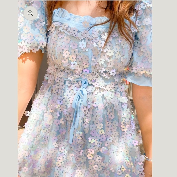 Buddy Love Light Blue 3D Floral Colby Sequin Babydoll Dress - Picture 4 of 16
